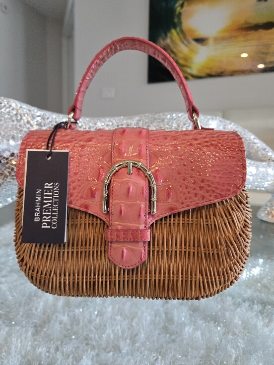 Brahmin Handbags - Brahmin Maisie Coral Snapdragon Hanalei Wicker Satchel NWT